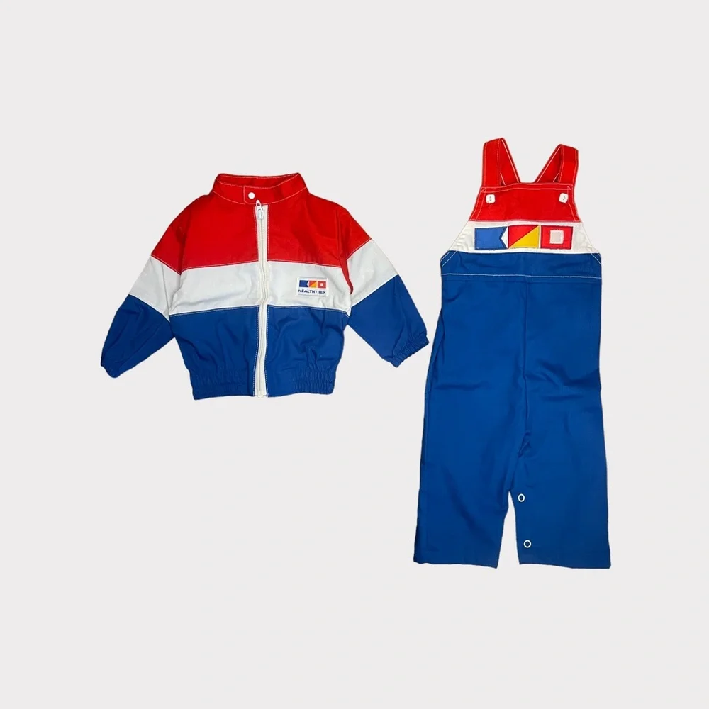 Health-Tex Vintage Red White Blue Patch Detail Jacket & Romper Matching Set